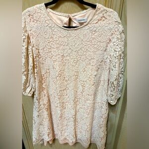 Calvin Klein Pink Lace Dress Size 14 Puffy Sleeveles‎